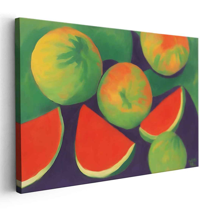 Crisp Juicy Melon Medley: Vibrant Watermelon Still Life Canvas Art