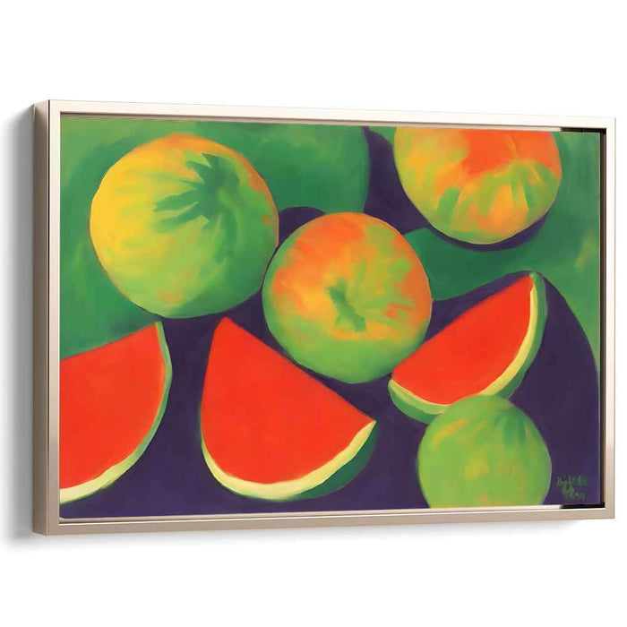 Crisp Juicy Melon Medley: Vibrant Watermelon Still Life Canvas Art