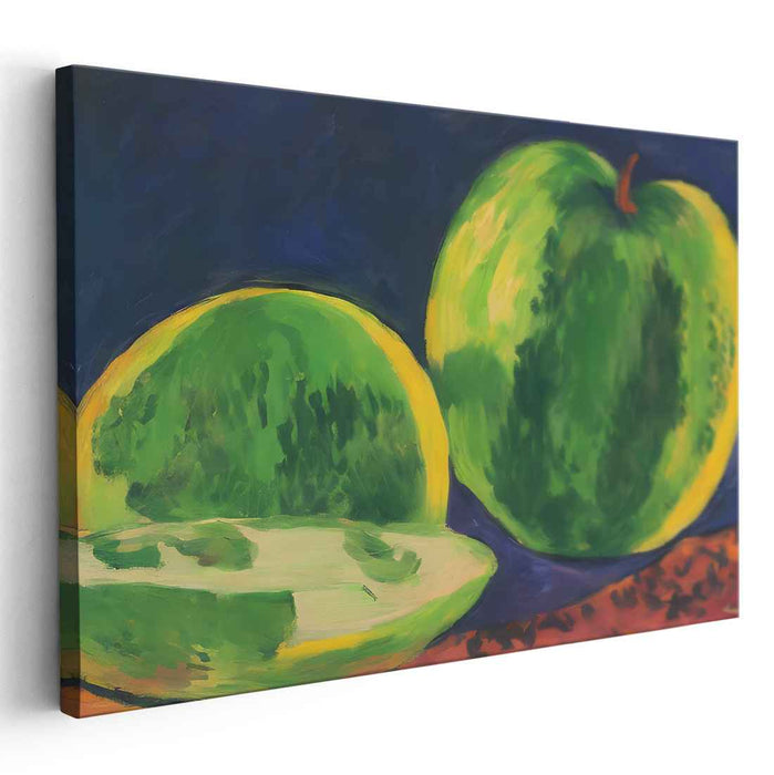 Lush Green Melons: Post-Impressionist Fruit Study on Canvas