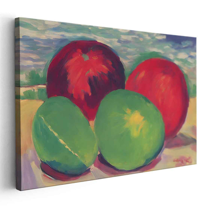Juicy Dichotomy: Bold Still Life with Apples and Melons Canvas Art Print