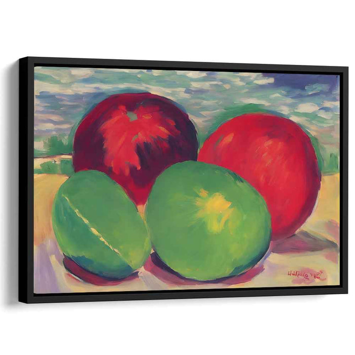 Juicy Dichotomy: Bold Still Life with Apples and Melons Canvas Art Print