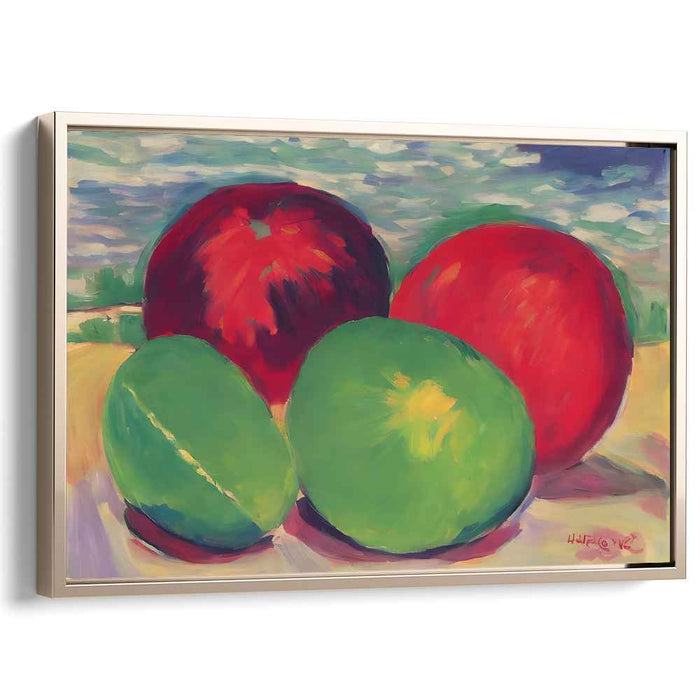 Juicy Dichotomy: Bold Still Life with Apples and Melons Canvas Art Print