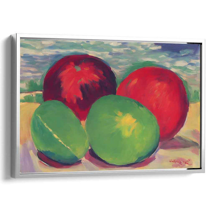 Juicy Dichotomy: Bold Still Life with Apples and Melons Canvas Art Print