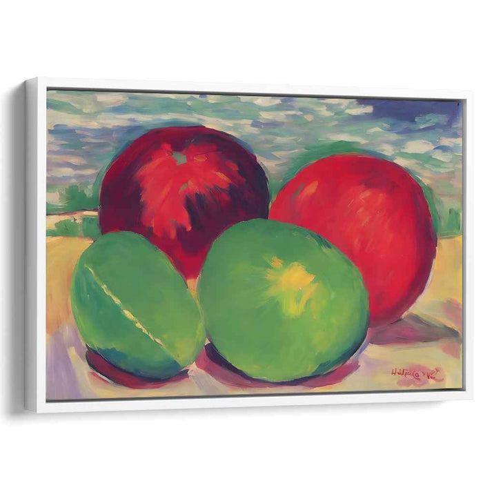 Juicy Dichotomy: Bold Still Life with Apples and Melons Canvas Art Print
