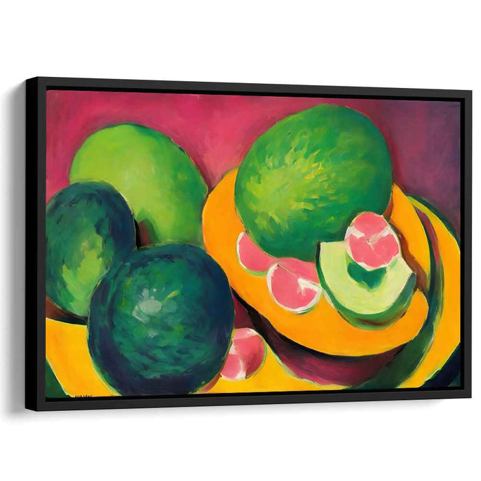 Lush Green Harmony: Bold Expressionist Still Life of Avocados and Melons