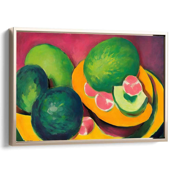 Lush Green Harmony: Bold Expressionist Still Life of Avocados and Melons