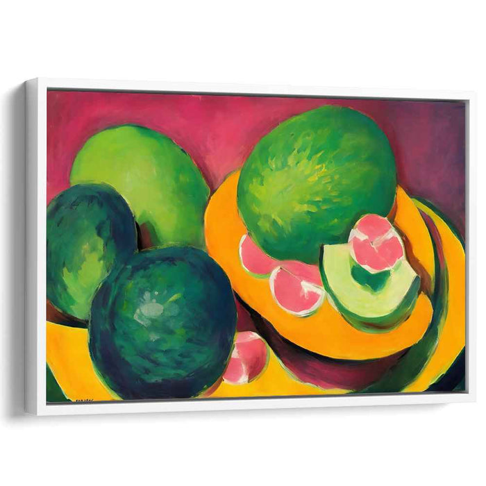 Lush Green Harmony: Bold Expressionist Still Life of Avocados and Melons