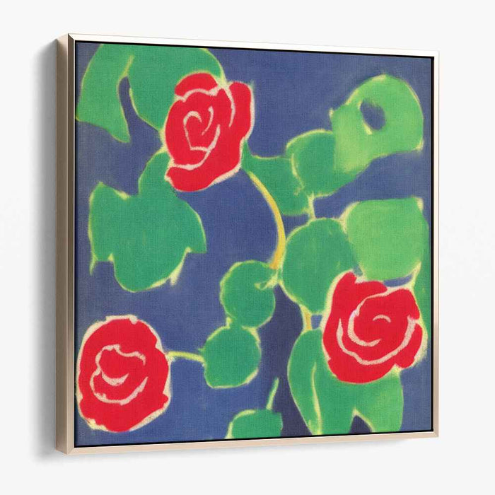 Crimson Bouquet on Sapphire Canvas: Modern Impressionist Red Roses on Blue Canvas Art Print