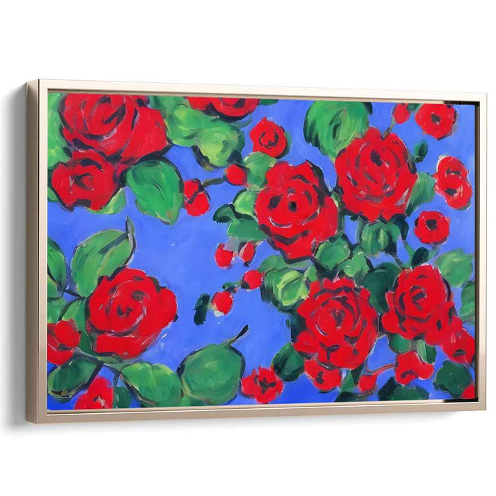 Crimson Blooms Amid Azure Hues: Red Roses on a Vibrant Blue Canvas