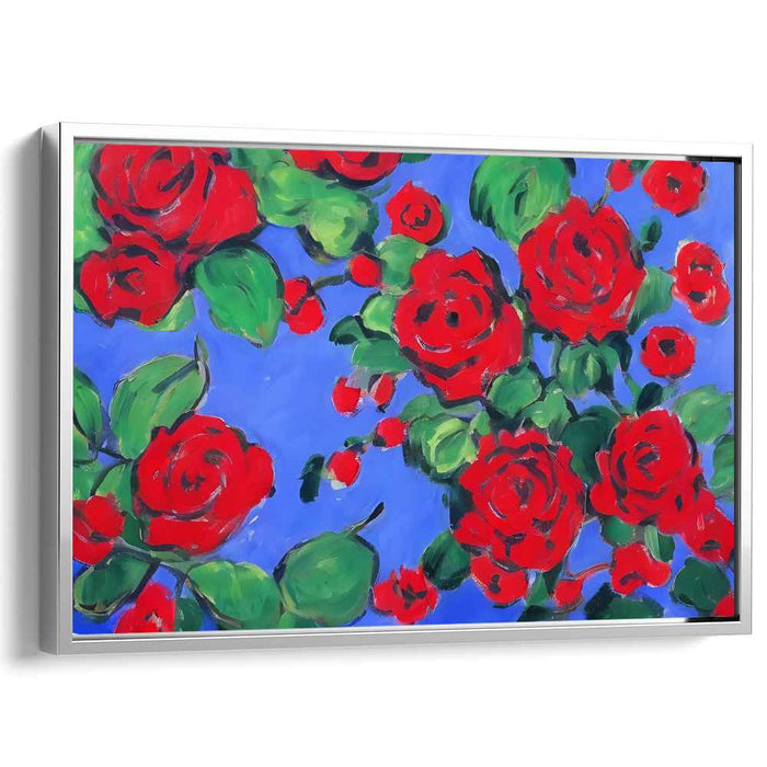 Crimson Blooms Amid Azure Hues: Red Roses on a Vibrant Blue Canvas