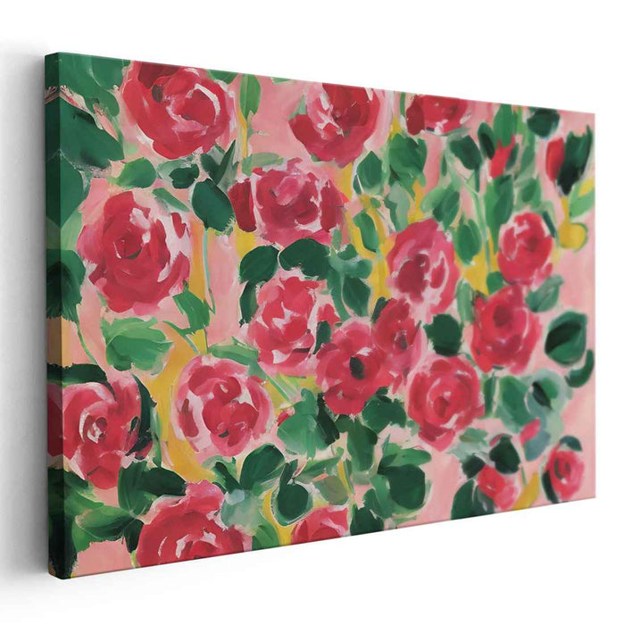 Tapestry of Crimson Petals: Impressionist Red Roses Canvas Art Print