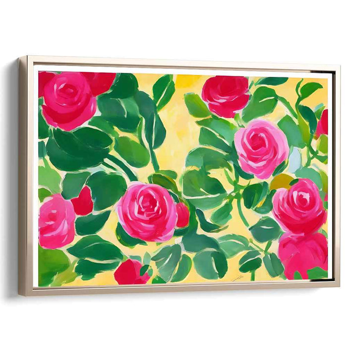 Sunny Rose Bouquet Radiance: Vibrant Pink Roses on Sunny Yellow Canvas Art Print