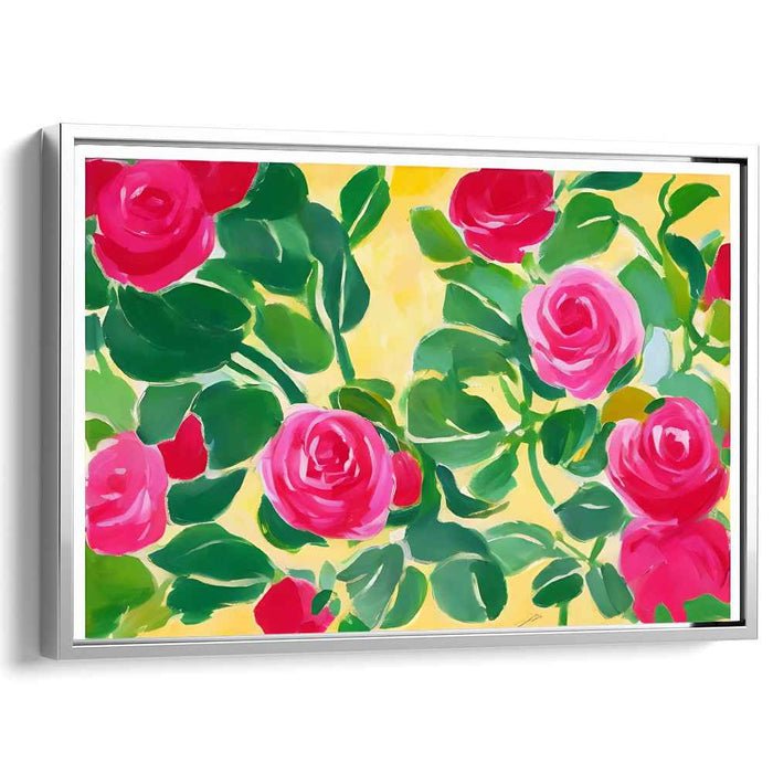 Sunny Rose Bouquet Radiance: Vibrant Pink Roses on Sunny Yellow Canvas Art Print