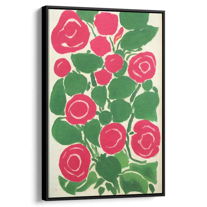 Vivid Flora Contrasts: Fauvist Red Roses and Green Leaves Canvas Art Print