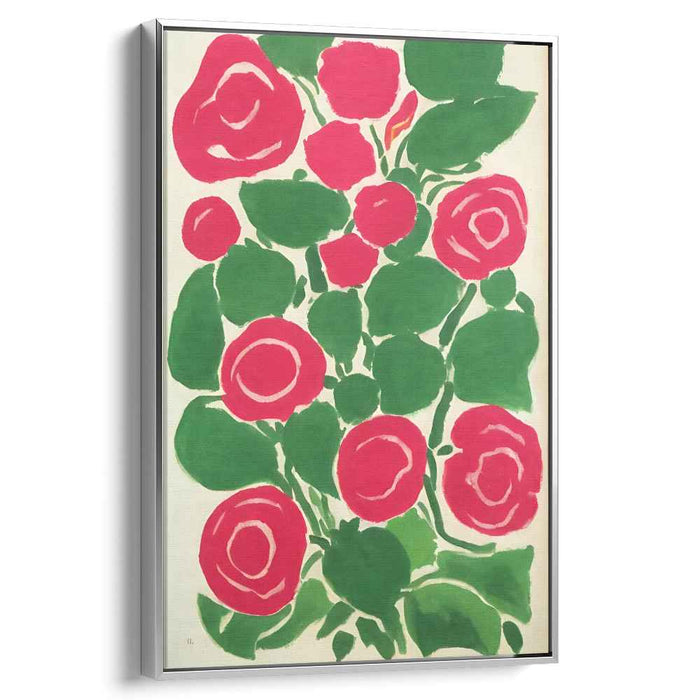 Vivid Flora Contrasts: Fauvist Red Roses and Green Leaves Canvas Art Print