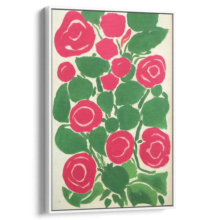 Vivid Flora Contrasts: Fauvist Red Roses and Green Leaves Canvas Art Print