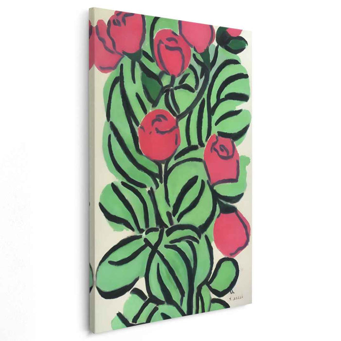 Crimson Contours: Modernist Red Roses Canvas Art Print