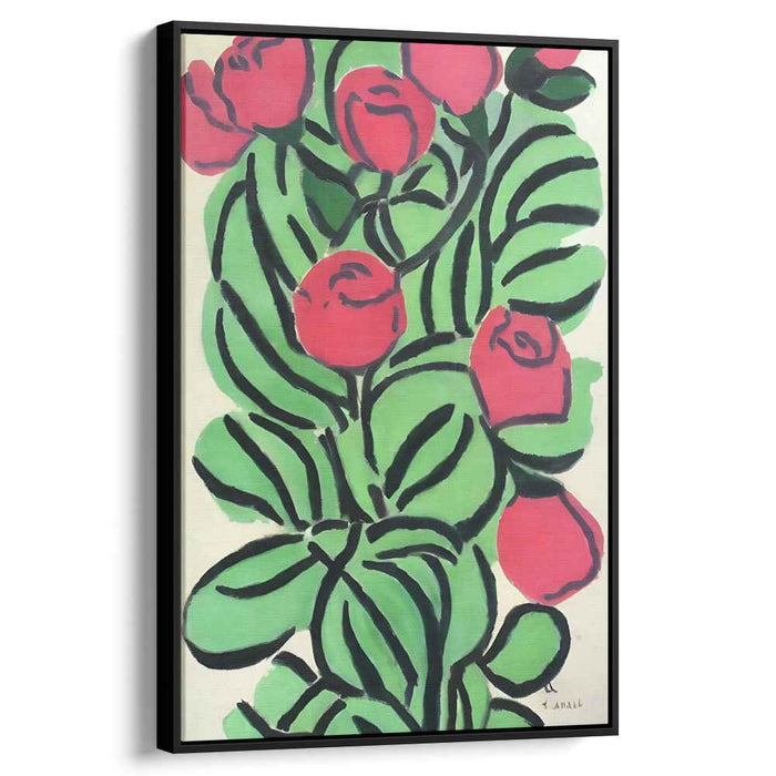 Crimson Contours: Modernist Red Roses Canvas Art Print