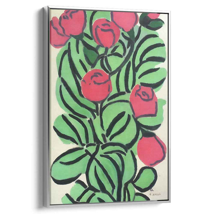 Crimson Contours: Modernist Red Roses Canvas Art Print