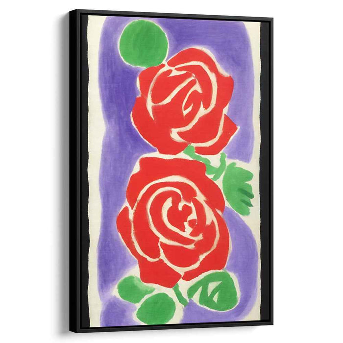Crimson Blooms in Indigo Dream: Modernist Red Roses on Purple Canvas Art Print