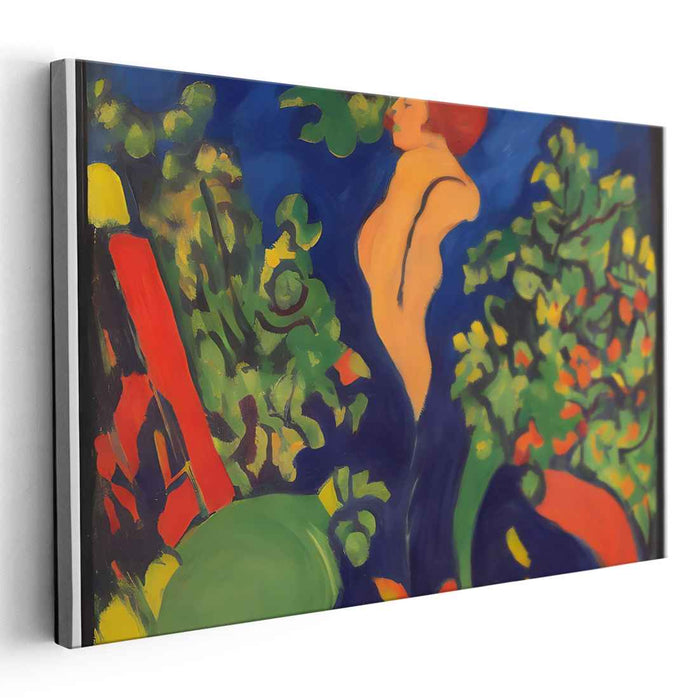 Elegant Solitude in a Lush Garden: Expressionist Female Figure amidst Vibrant Flora