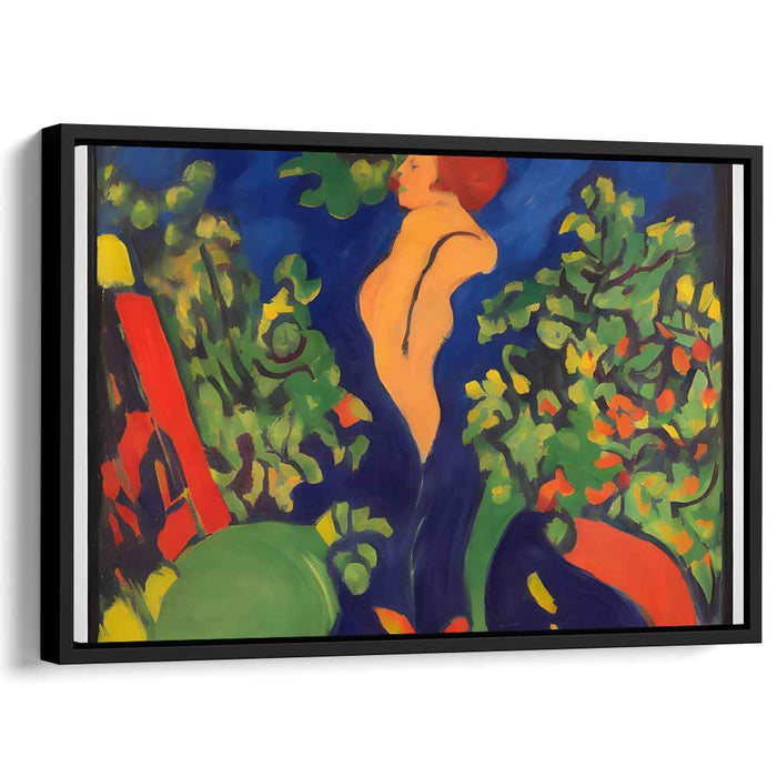 Elegant Solitude in a Lush Garden: Expressionist Female Figure amidst Vibrant Flora