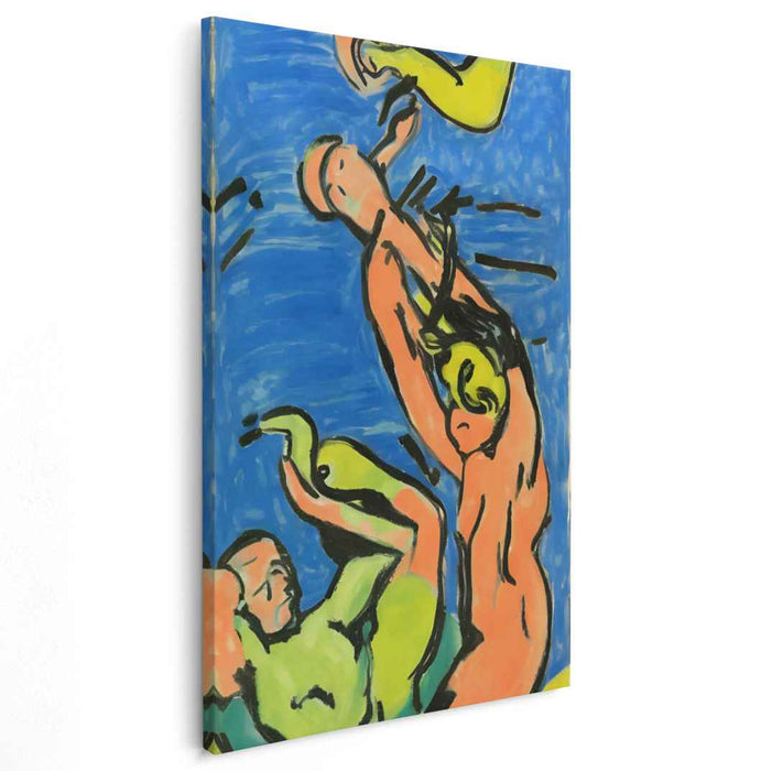 Dynamic Movements: Expressive Human Figures Against Vibrant Blue Canvas Art Print