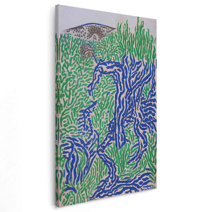 Emerald Surreal Echoes: Abstract Expressionist Green and Blue Canvas Art Print