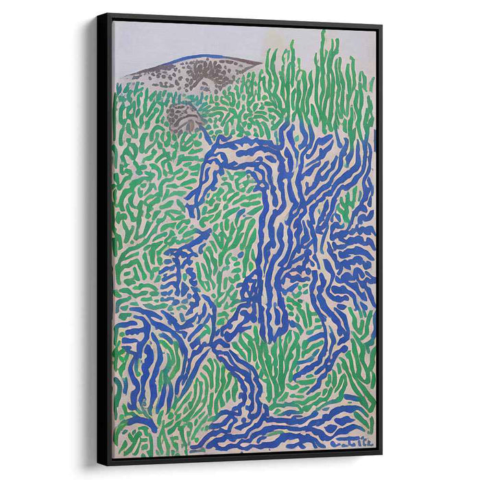 Emerald Surreal Echoes: Abstract Expressionist Green and Blue Canvas Art Print