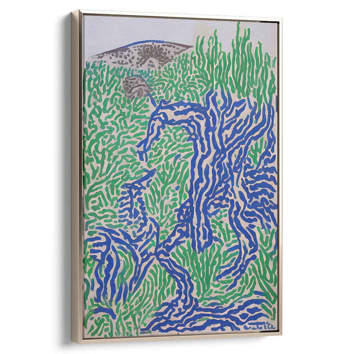 Emerald Surreal Echoes: Abstract Expressionist Green and Blue Canvas Art Print
