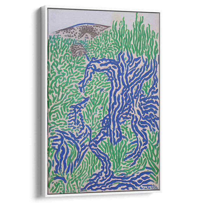Emerald Surreal Echoes: Abstract Expressionist Green and Blue Canvas Art Print