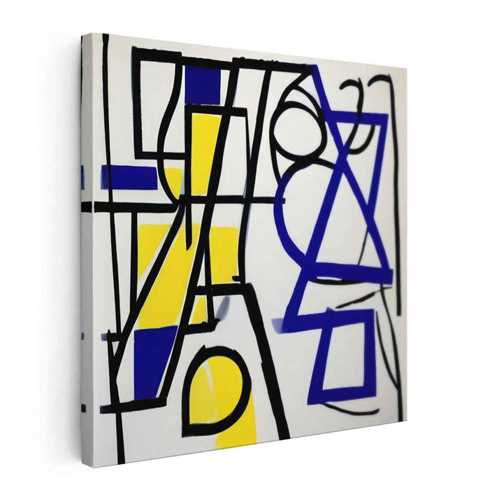 Vivid Chromatic Dance: Bold Blue and Yellow Abstract Canvas