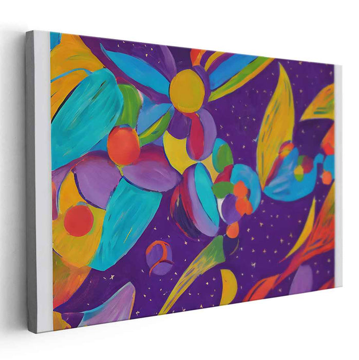 Floral Symphony in Color Burst: A Vivid Dance of Abstract Floral Forms Canvas Art