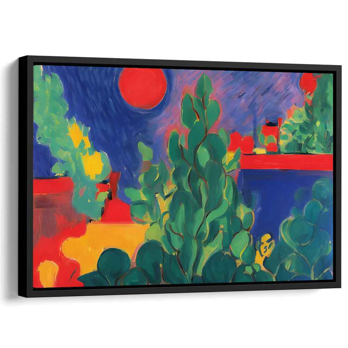 Blazing Crimson Skies: Fauvist Landscape with Red Sun