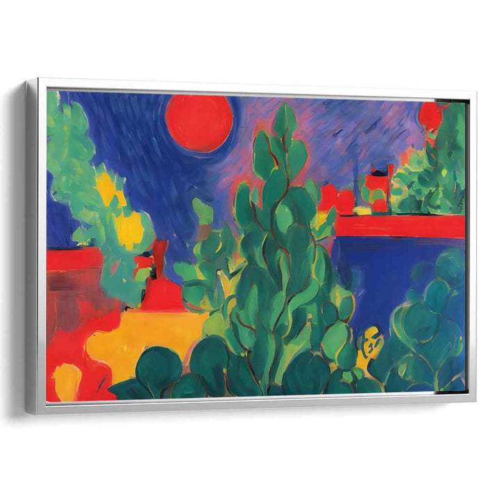 Blazing Crimson Skies: Fauvist Landscape with Red Sun