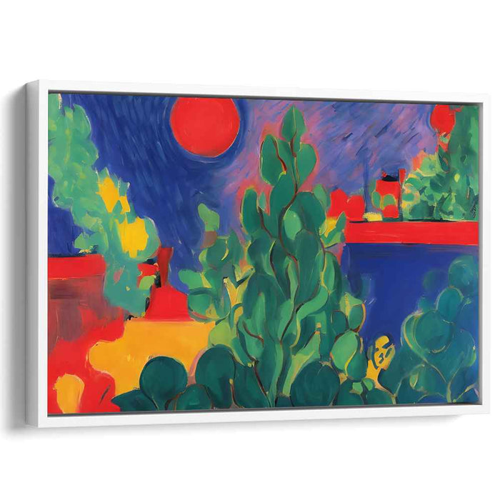 Blazing Crimson Skies: Fauvist Landscape with Red Sun