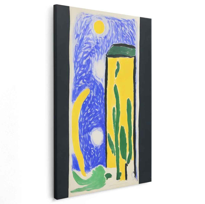 Desert Whispers at Midnight: Expressive Ultramarine and Yellow Desert Canvas Art