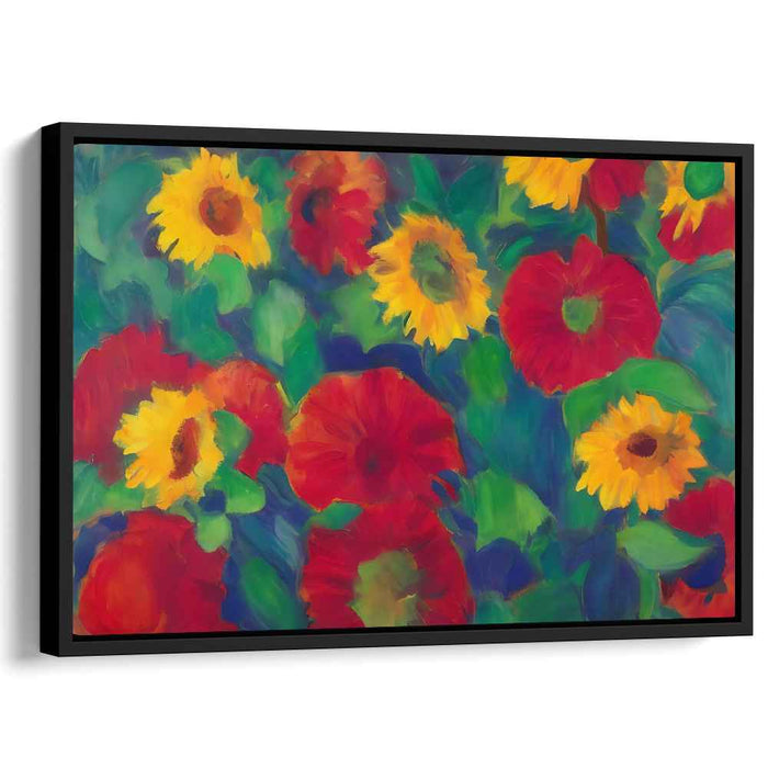 Sunburst Symphony of Petals: Vibrant Sunflowers and Poppies Impressionist Canvas Art