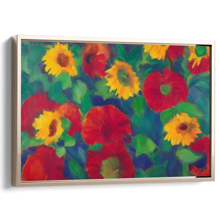 Sunburst Symphony of Petals: Vibrant Sunflowers and Poppies Impressionist Canvas Art