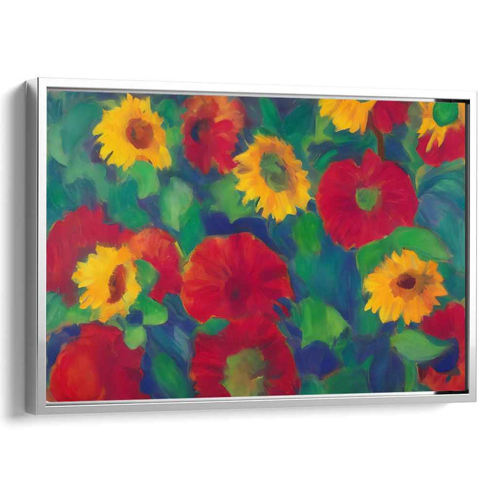 Sunburst Symphony of Petals: Vibrant Sunflowers and Poppies Impressionist Canvas Art