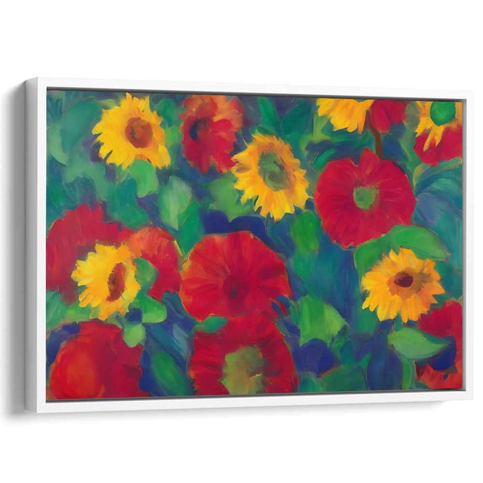 Sunburst Symphony of Petals: Vibrant Sunflowers and Poppies Impressionist Canvas Art