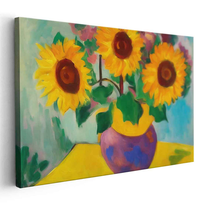 Solar Bloom Collection: Vibrant Sunflower Vase Canvas Art