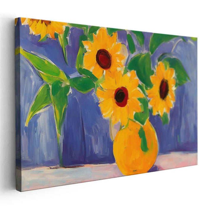 Sunny Disposition: Vibrant Sunflower Vase Canvas Art Print