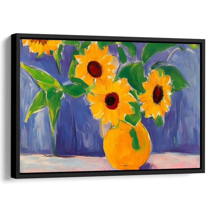 Sunny Disposition: Vibrant Sunflower Vase Canvas Art Print