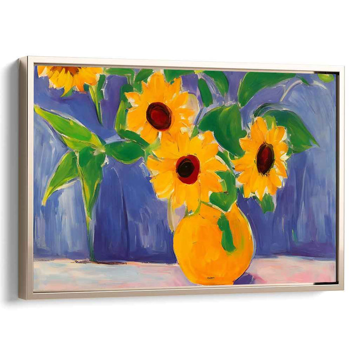 Sunny Disposition: Vibrant Sunflower Vase Canvas Art Print