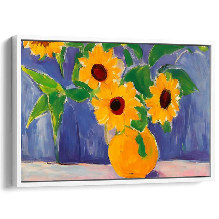 Sunny Disposition: Vibrant Sunflower Vase Canvas Art Print