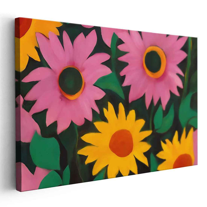 Whimsical Wildflower Garden: Colorful Sunflowers and Daisies Canvas Art Print