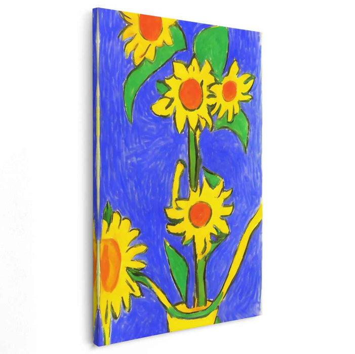 Dusk Sunbursts: Vibrant Blue and Yellow Canvas Art Print