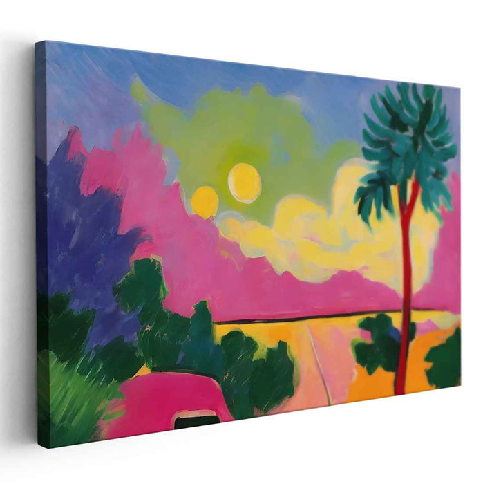 Surreal Sunshine: Vivid Dreamscape with Palm Tree Canvas Art Print
