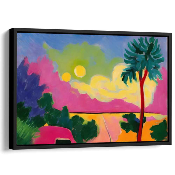 Surreal Sunshine: Vivid Dreamscape with Palm Tree Canvas Art Print